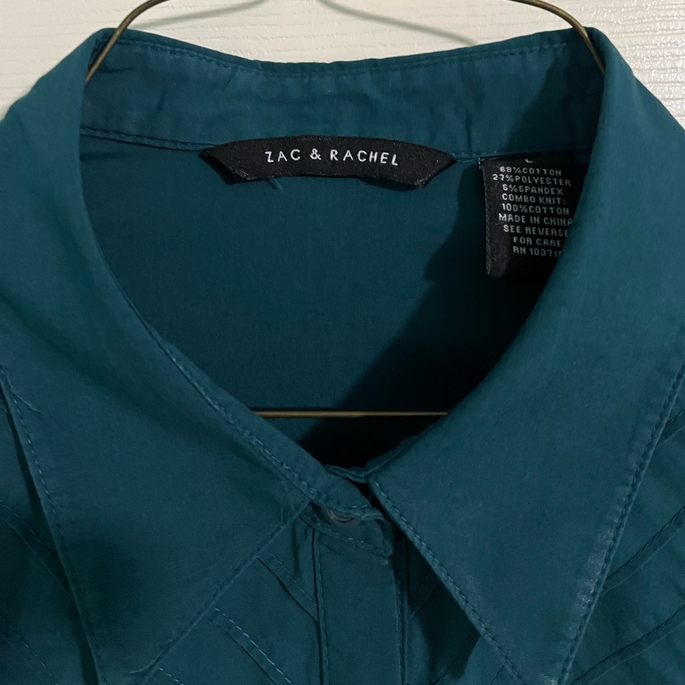 Zac & Rachel Ladies Teal Button-Down Shirt - Picture 3 of 6